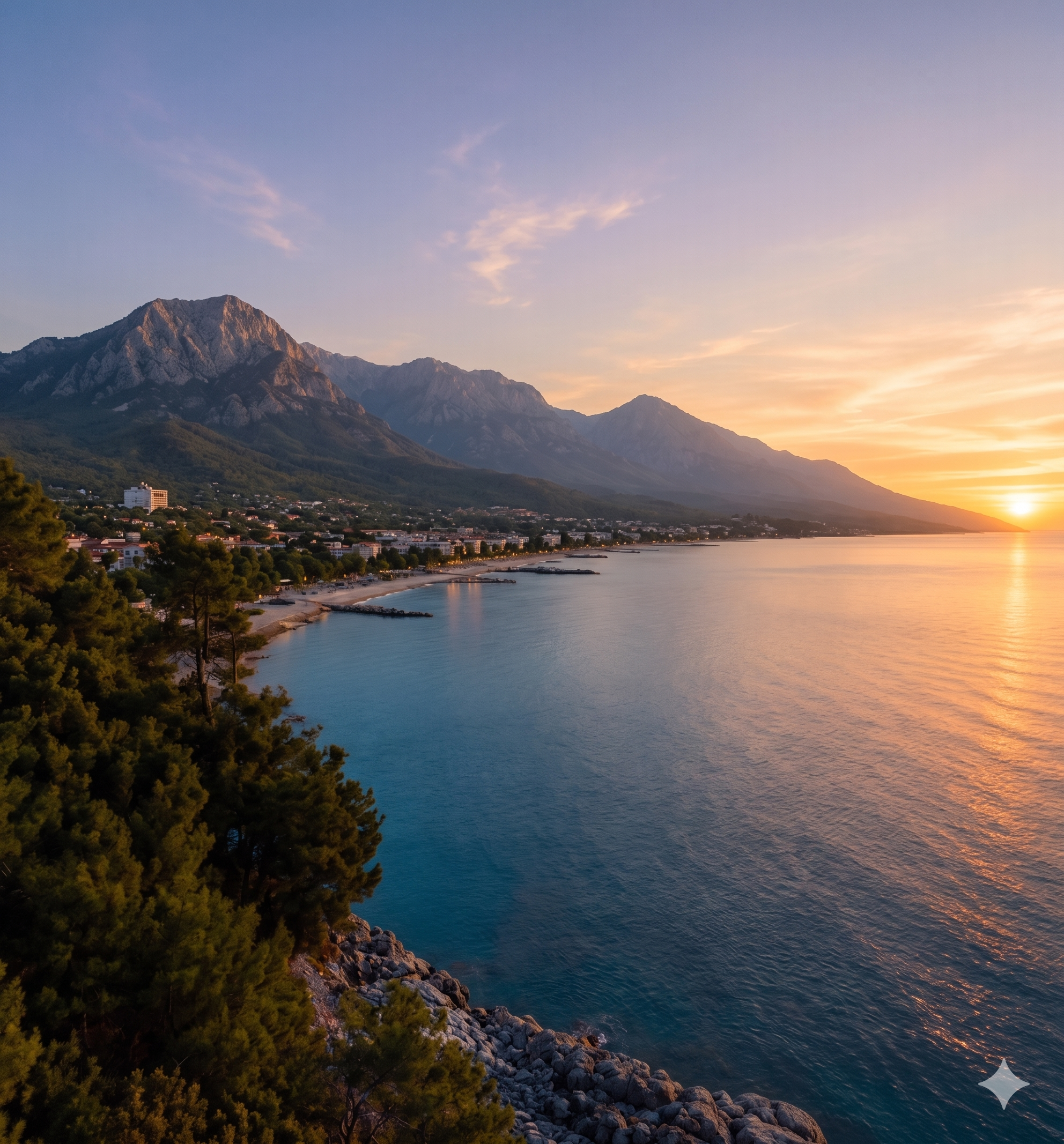 Kemer coastline at sunset
